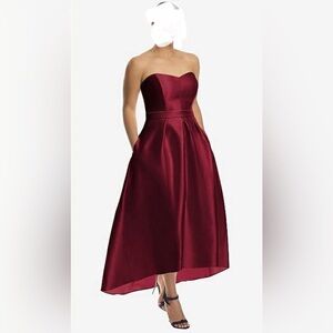 Alfred Sung Claret Red Sleeveless Sweetheart Neck
High-Low Gown with Pockets.